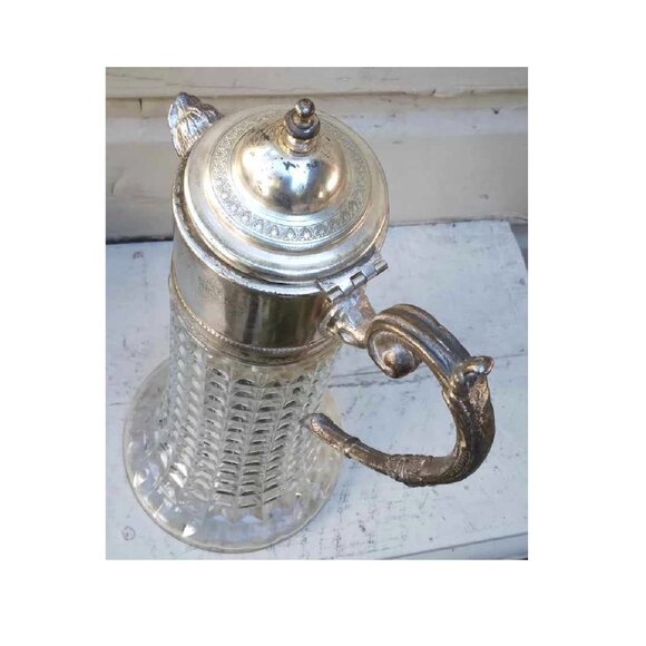 VTG Italian Diamond Point Crystal Decanter W/Silverplated Dog Head Spout/Han - Picture 4 of 11